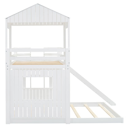 Loft Bunk Bed With Playhouse, Farmhouse, Ladder, Slide And Guardrails - The Sleep Loft - Online Mattress Showroom NYC