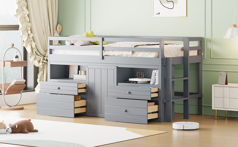 Loft Bed With 4 Drawers, Underneath Cabinet And Shelves - The Sleep Loft - Online Mattress Showroom NYC
