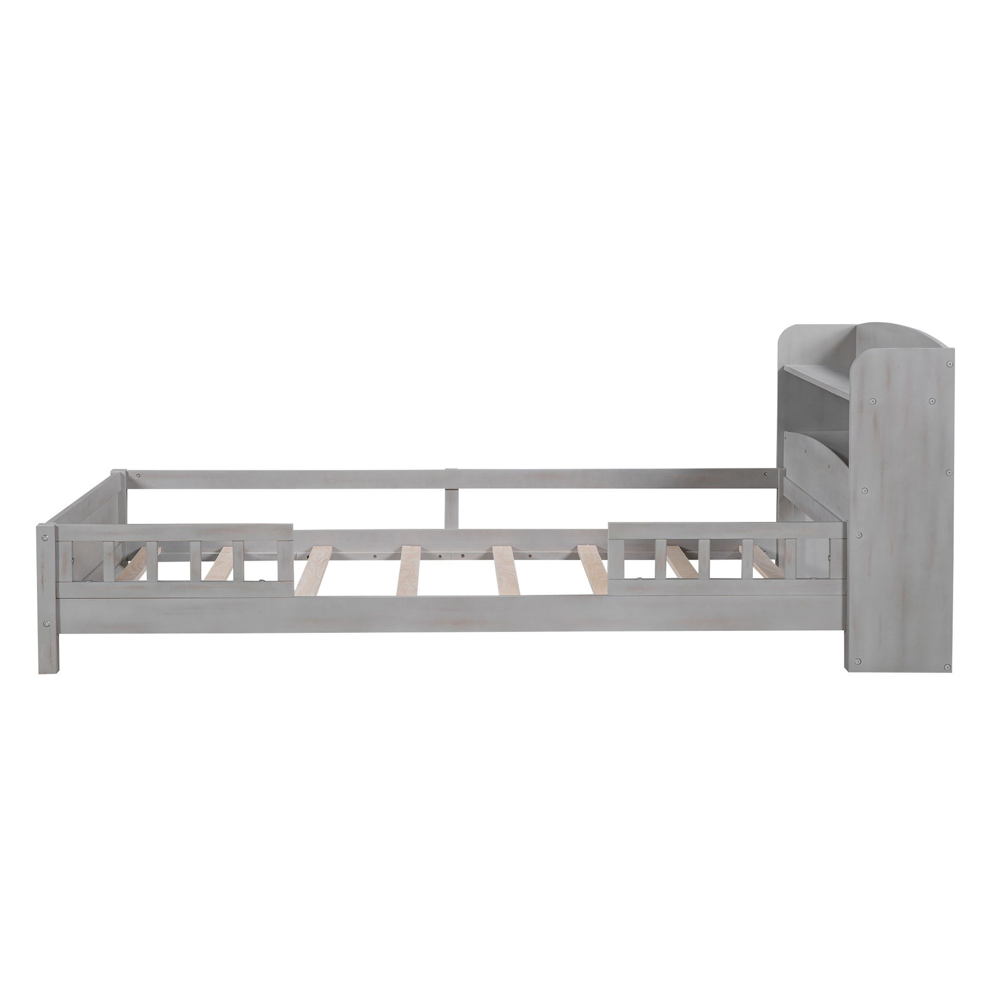 Wood Platform Bed With Built In LED Light, Storage Headboard And Guardrail - The Sleep Loft - Online Mattress Showroom NYC