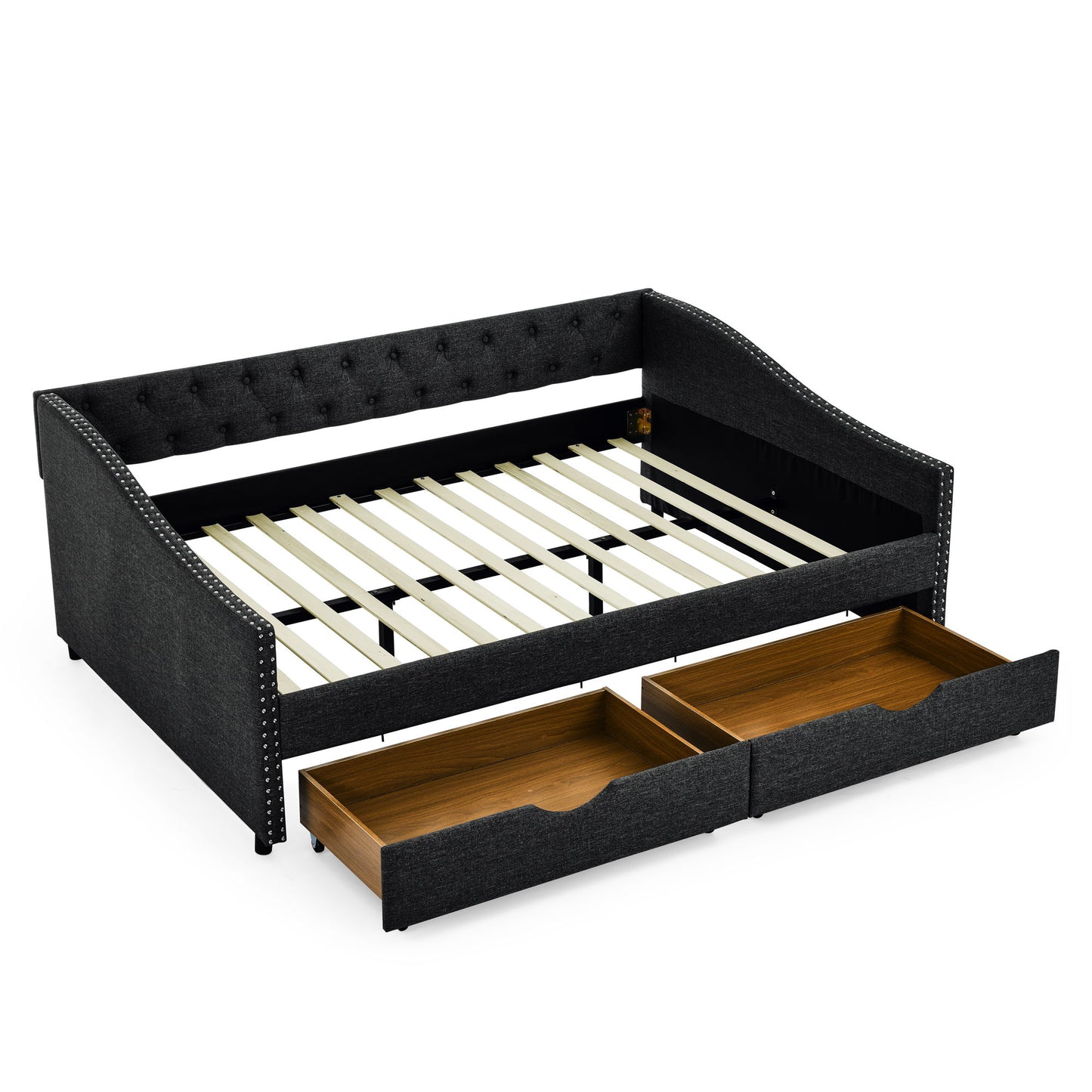 Upholstered Tufted Daybed With 2 Drawers, Waved Arms - The Sleep Loft - Online Mattress Showroom NYC