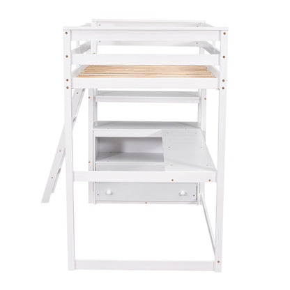 Modern Loft Bed With Built In Desk, Shelves, And 2 Drawers - The Sleep Loft - Online Mattress Showroom NYC