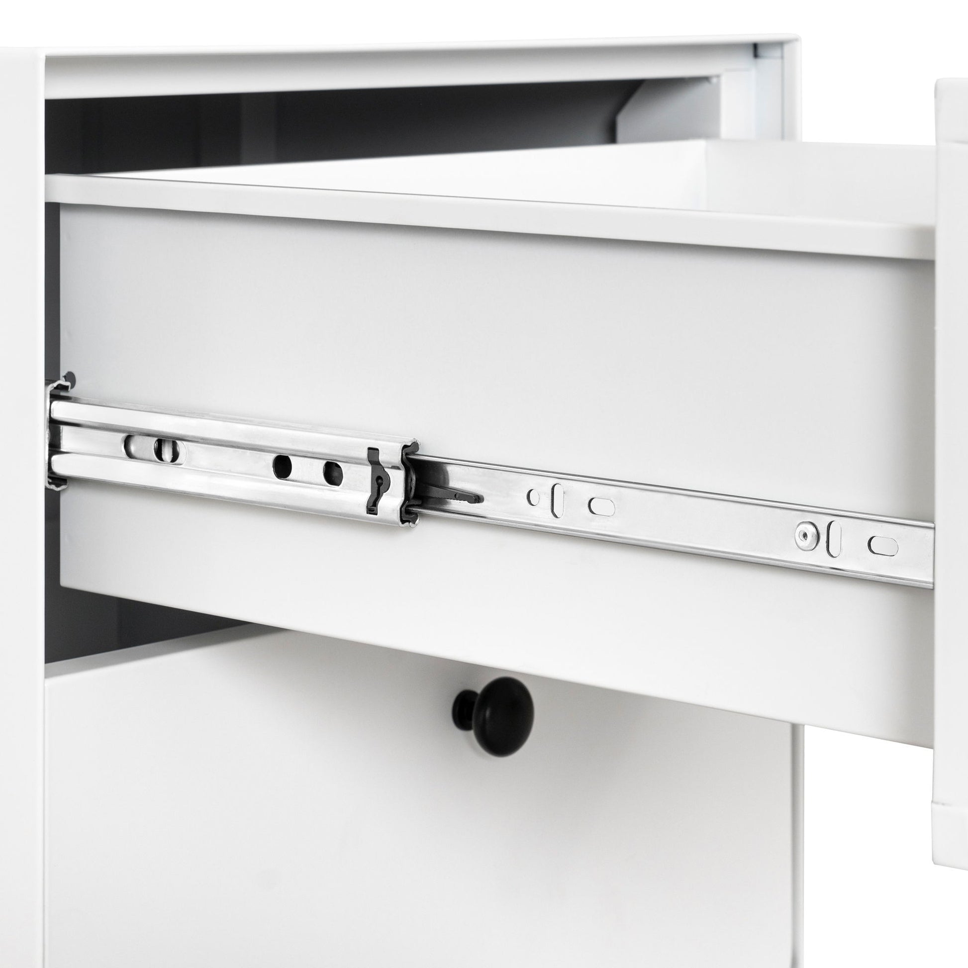 Modern Night Stand Storage Cabinet For Living Room Bedroom, Steel Cabinet With 2 Drawers, Bedside Furniture, Circular Handle - White - The Sleep Loft - Online Mattress Showroom NYC