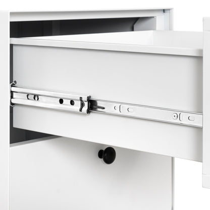 Modern Night Stand Storage Cabinet For Living Room Bedroom, Steel Cabinet With 2 Drawers, Bedside Furniture, Circular Handle - White - The Sleep Loft - Online Mattress Showroom NYC