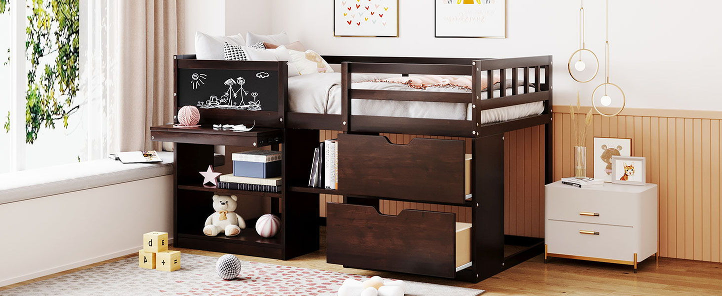 Low Loft Bed With Rolling Desk, Shelf And Drawers - The Sleep Loft - Online Mattress Showroom NYC