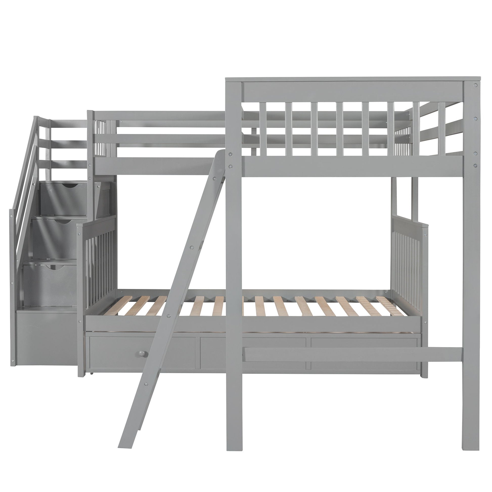 Solid L Shaped Bunk Bed With 3 Drawers, Ladder And Staircase - The Sleep Loft - Online Mattress Showroom NYC