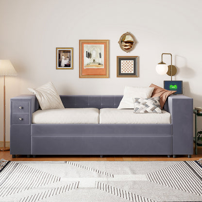 Upholstered Bed With Storage And Twin Trundle, USB Charging Ports - The Sleep Loft - Online Mattress Showroom NYC