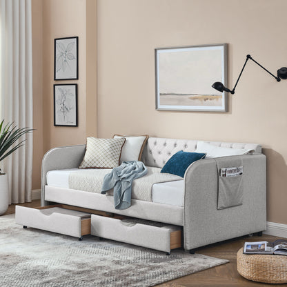 Daybed With Trundle And Storage Drawers, Flat Arms With Pocket - The Sleep Loft - Online Mattress Showroom NYC