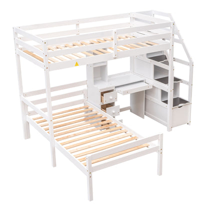 Loft Bed With Stand Alone Bed, Storage Staircase, Desk, Shelves, And Drawers - The Sleep Loft - Online Mattress Showroom NYC