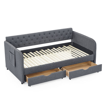 Daybed With Trundle And Storage Drawers, Flat Arms With Pocket - The Sleep Loft - Online Mattress Showroom NYC