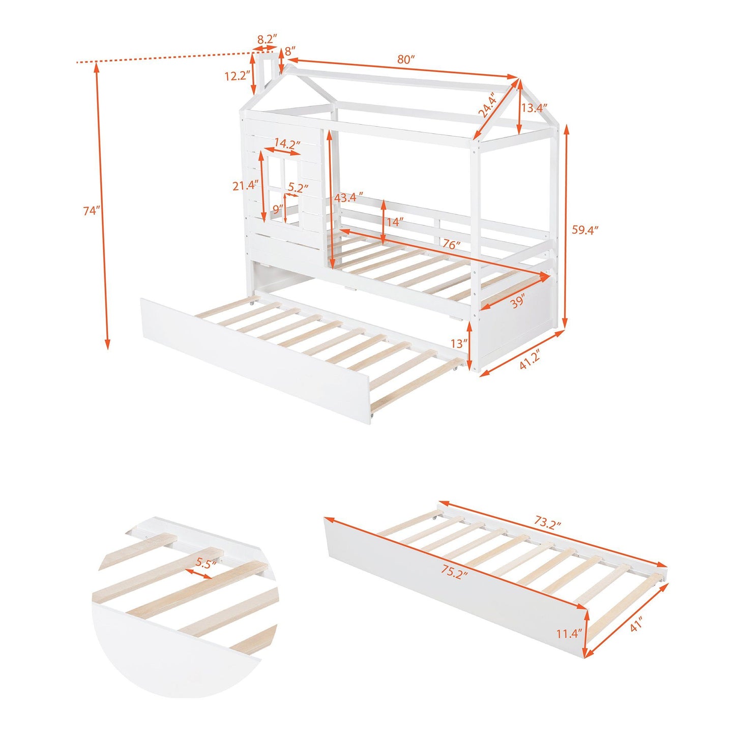 Twin Size Classic House Bed With Twin Size Trundle - White - The Sleep Loft - Online Mattress Showroom NYC
