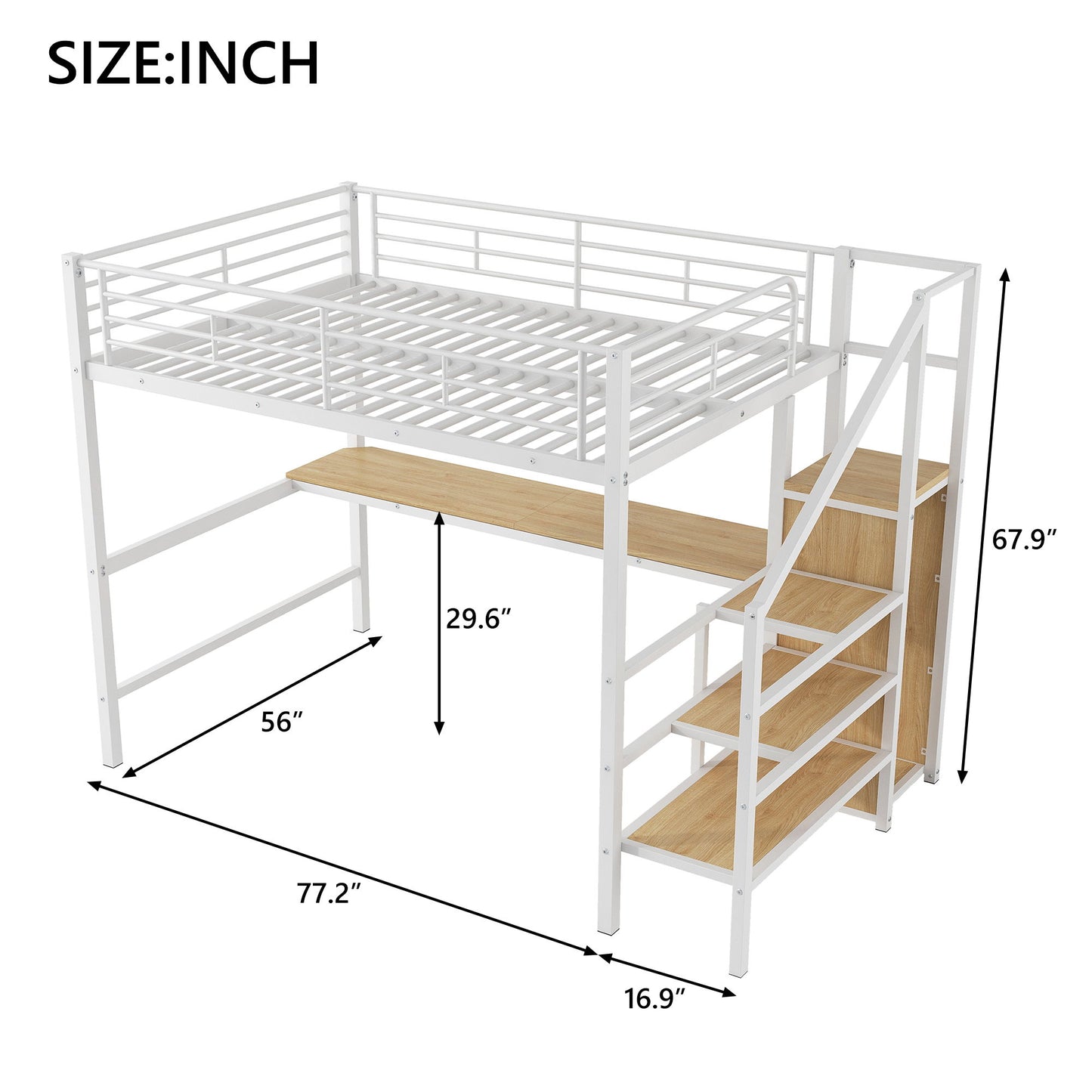Loft Bed With Desk, Storage Staircase, Small Wardrobe And LED Light - The Sleep Loft - Online Mattress Showroom NYC