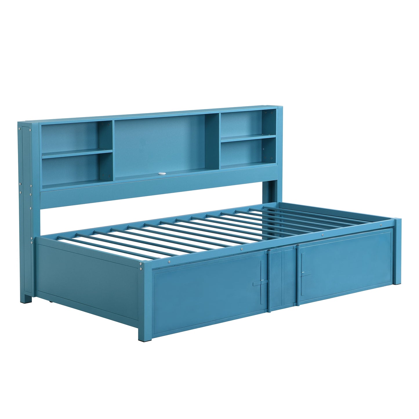 Industrial Metal Daybed With Trundle, Storage Shelves, USB Ports - The Sleep Loft - Online Mattress Showroom NYC