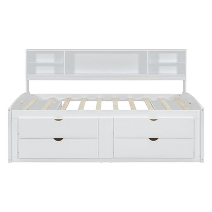 Daybed With 2 Bedside Cabinets, Upper Shelves And 4 Drawers - The Sleep Loft - Online Mattress Showroom NYC
