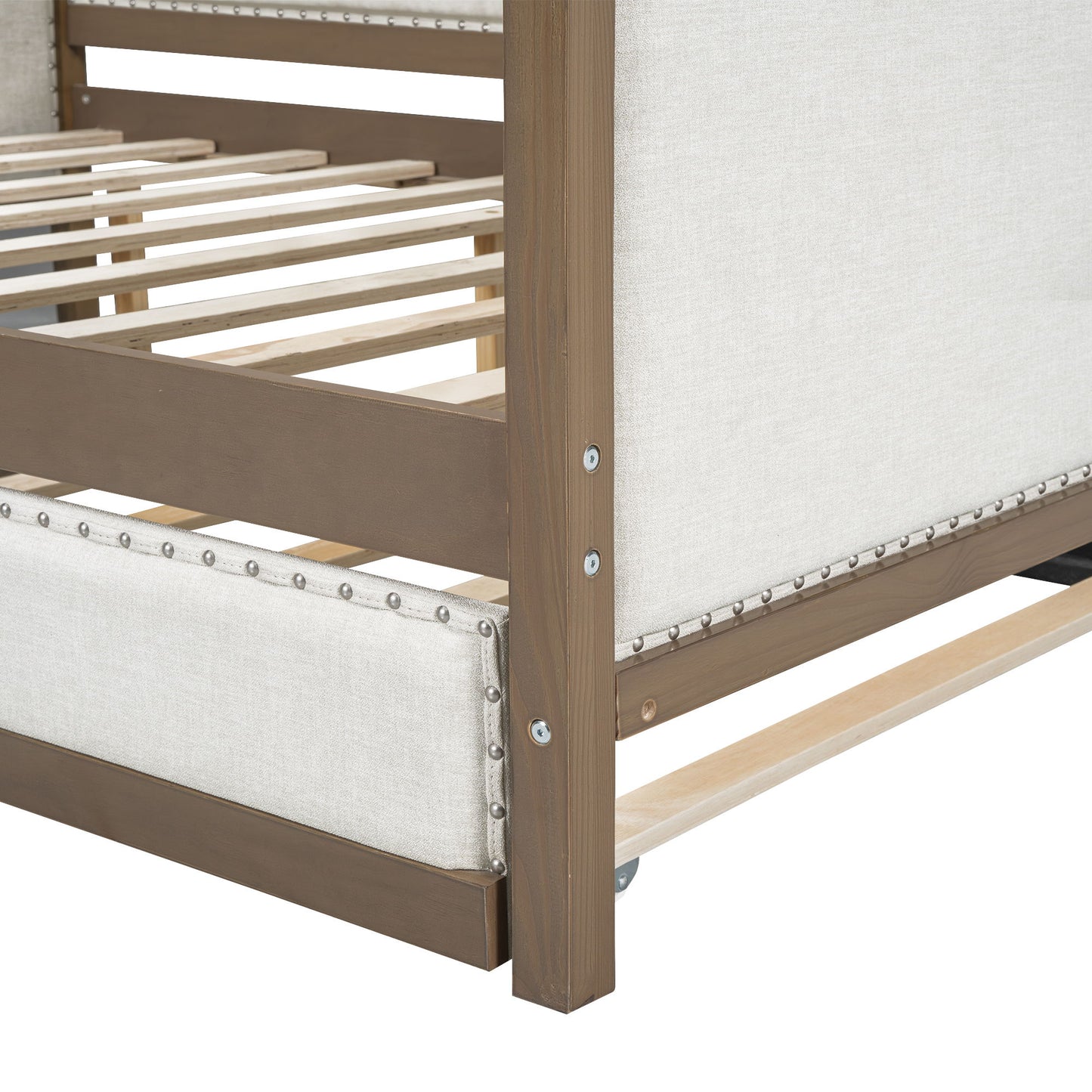Full Size Daybed With Trundle And Nailhead Decoration - Wood - The Sleep Loft - Online Mattress Showroom NYC