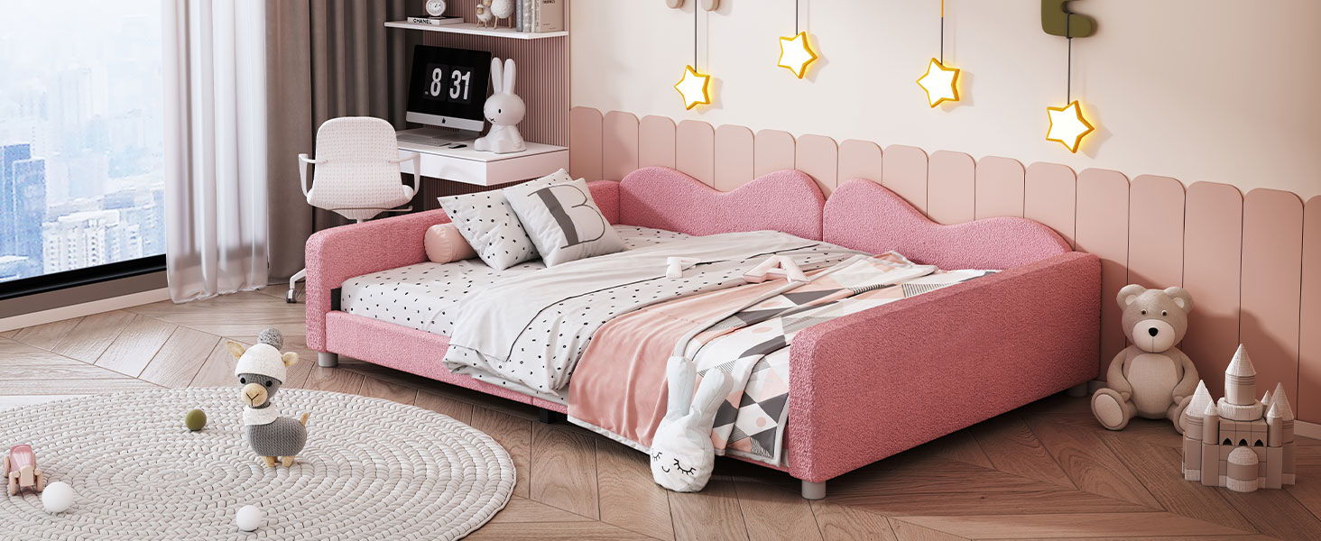 Upholstered Daybed, Sherpa Fabric Sofabed With Cloud-Shaped Backrest - The Sleep Loft - Online Mattress Showroom NYC