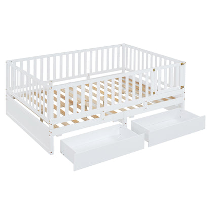 Daybed With Fence Guardrails And 2 Drawers, Split Into Independent Floor Bed & Daybed - The Sleep Loft - Online Mattress Showroom NYC