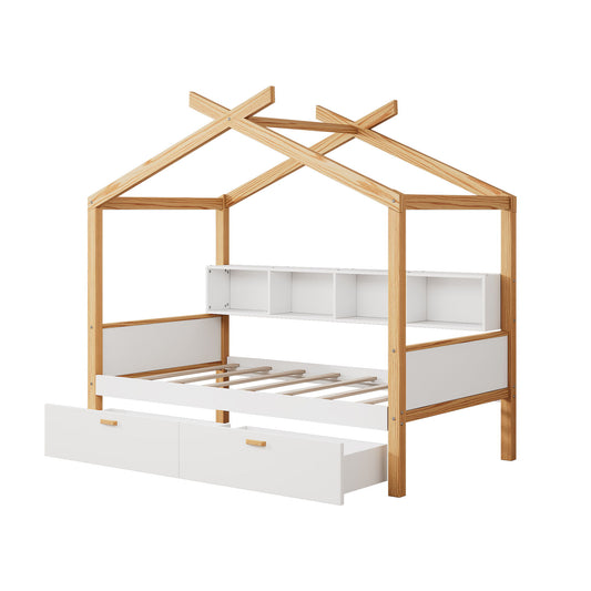 House Bed With Bookshelf Storage - The Sleep Loft - Online Mattress Showroom NYC