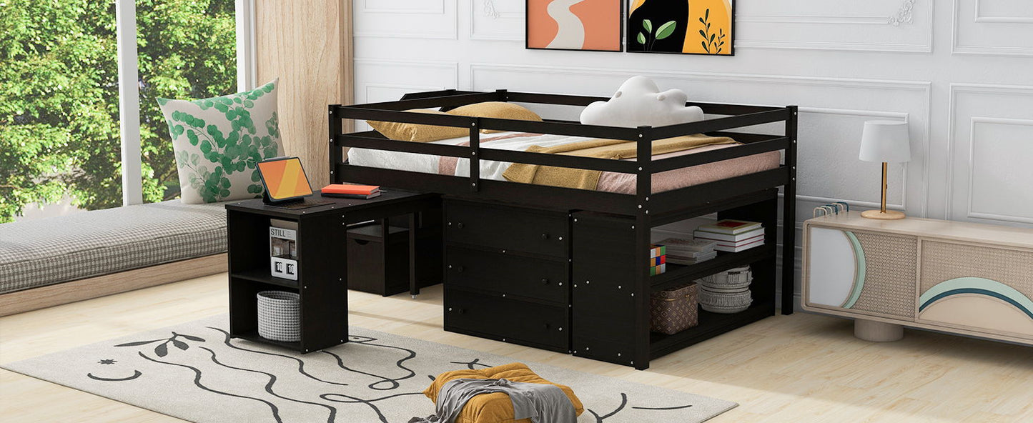Loft Bed With Retractable Writing Desk And 3 Drawers With Storage Stairs And Shelves - The Sleep Loft - Online Mattress Showroom NYC