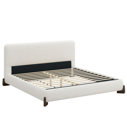 Elegant Boucle Upholstered Bed With Solid Wood Legs - The Sleep Loft - Online Mattress Showroom NYC