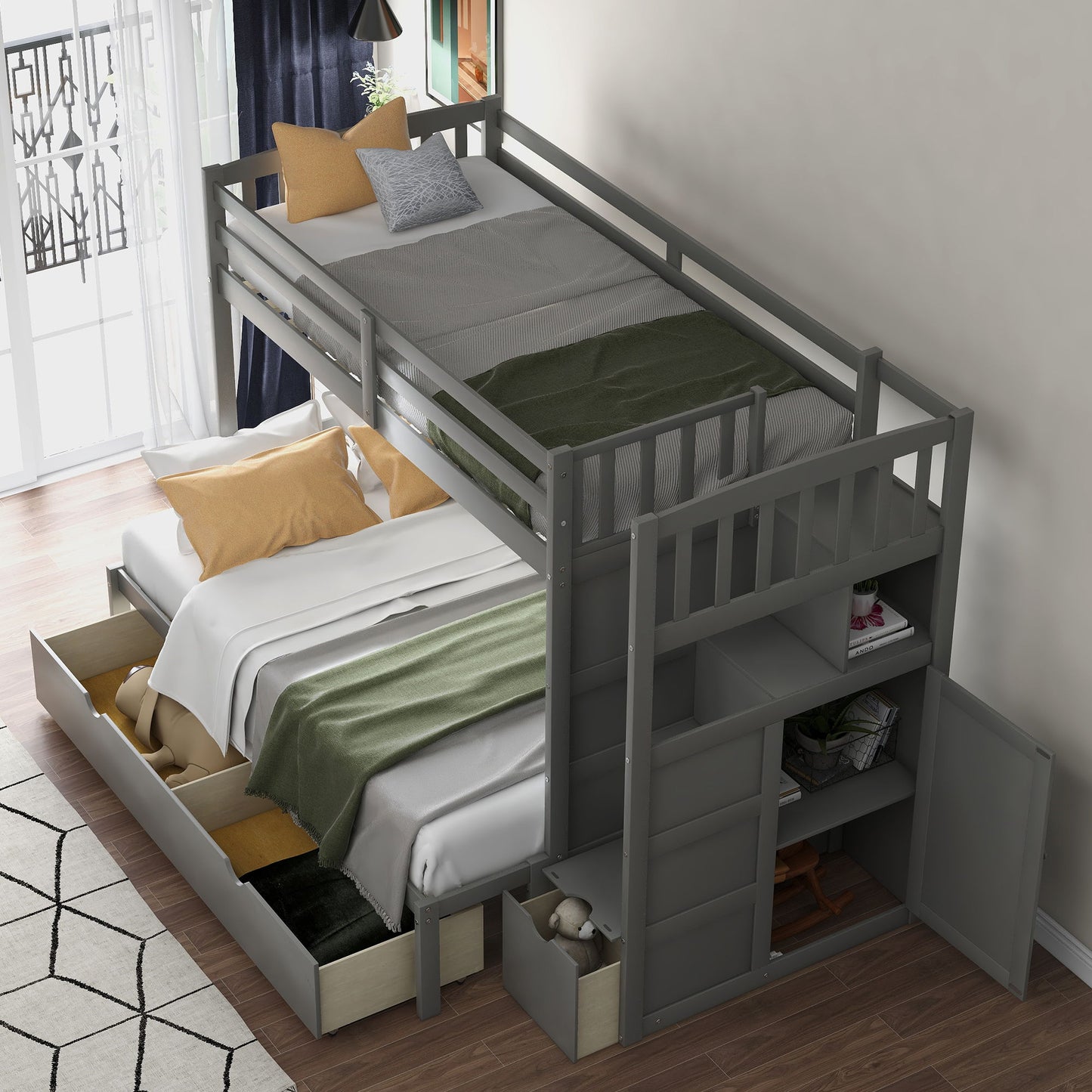 Bunk Bed, Convertible Bottom Bed, Storage Shelves And Drawers - The Sleep Loft - Online Mattress Showroom NYC