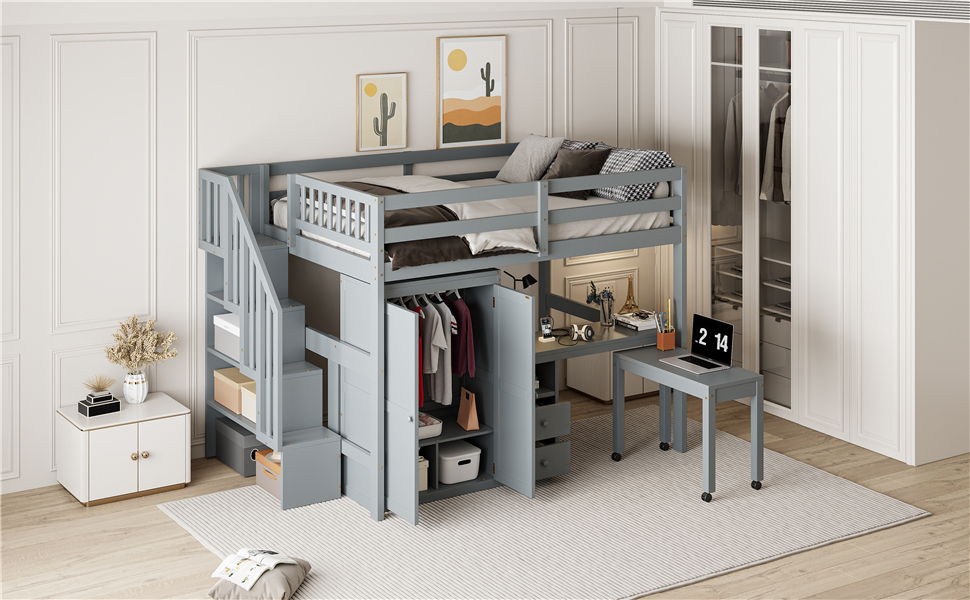Loft Bed With Stairs, Bookshelf, Drawers, Desk & Wardrobe, Space Saving Multifunctional Furniture - The Sleep Loft - Online Mattress Showroom NYC