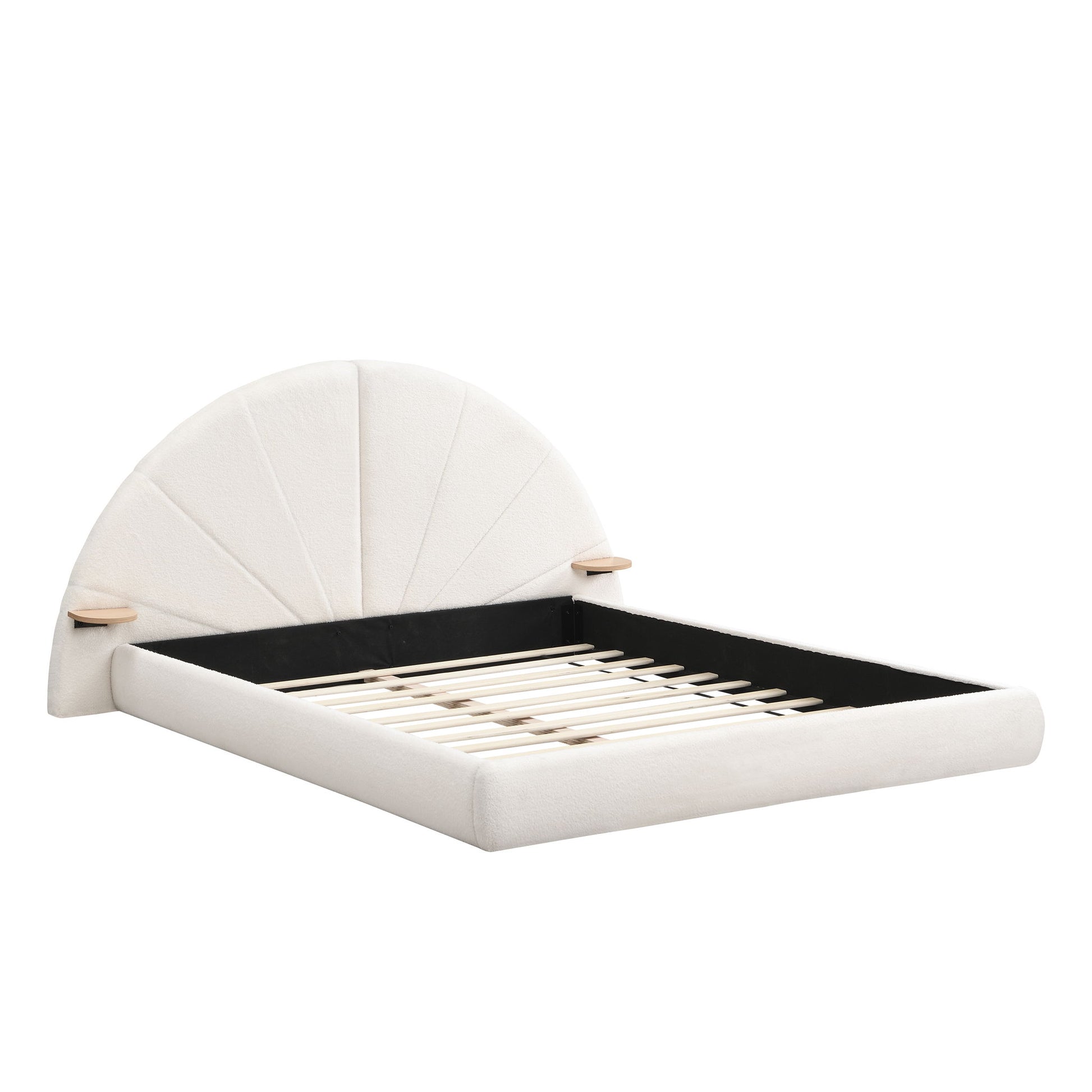 Queen Arched Bed With Small Table, Floor Standing Design - Beige - The Sleep Loft - Online Mattress Showroom NYC