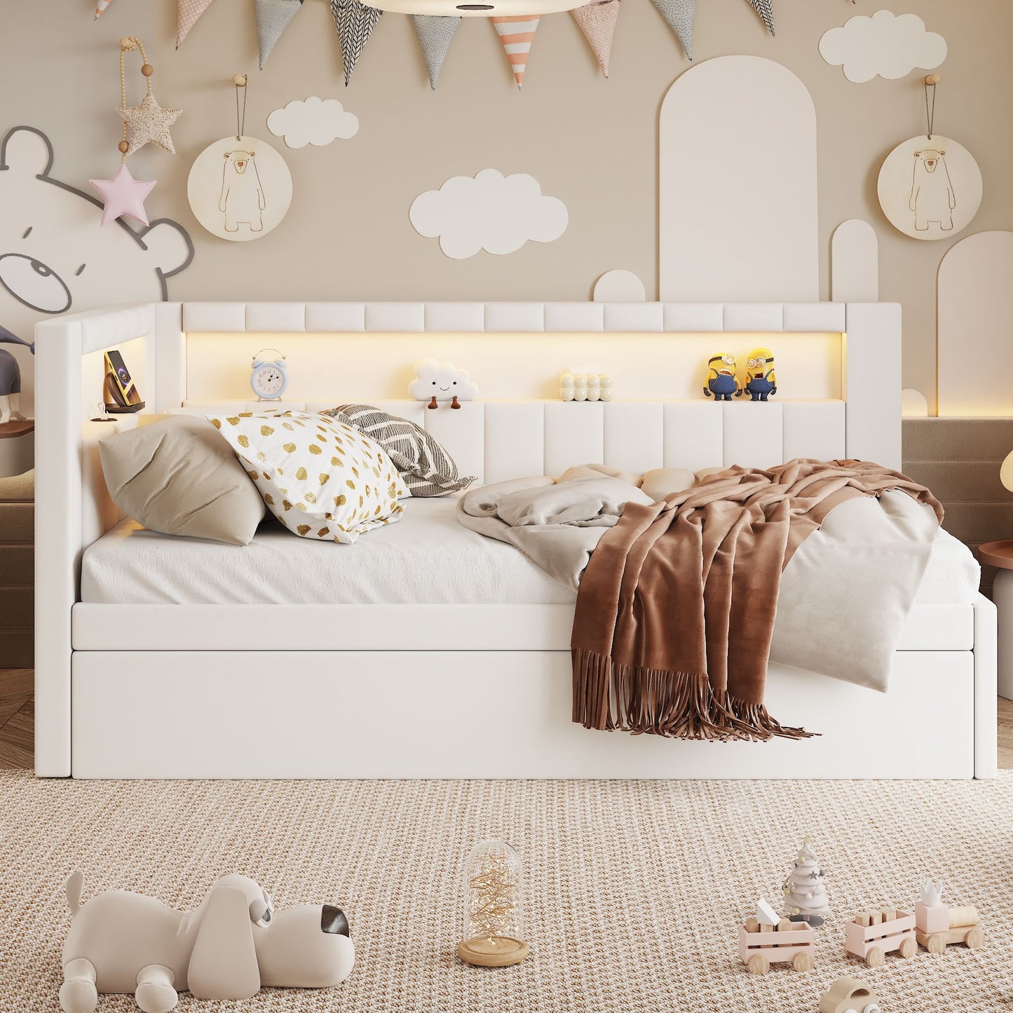 Upholstered Platform Bed With USB Ports And LED Belt - The Sleep Loft - Online Mattress Showroom NYC