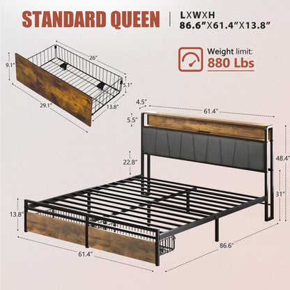 Upholstered Platform Bed Frame With Storage Drawers, USB Ports, LED Lights - The Sleep Loft - Online Mattress Showroom NYC