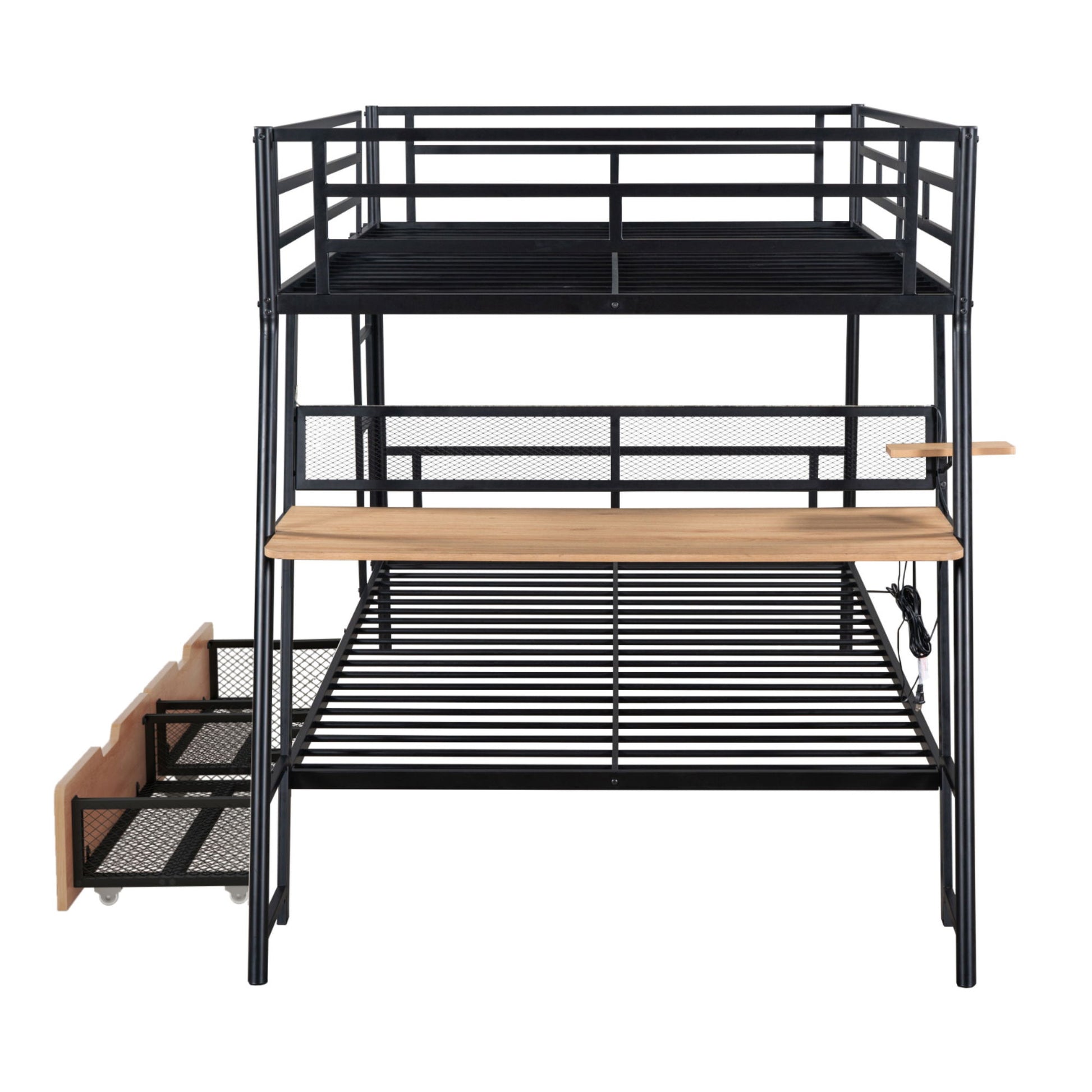Full Size Bunk Bed With Built In Desk, Light, And 2 Drawers - Black - The Sleep Loft - Online Mattress Showroom NYC