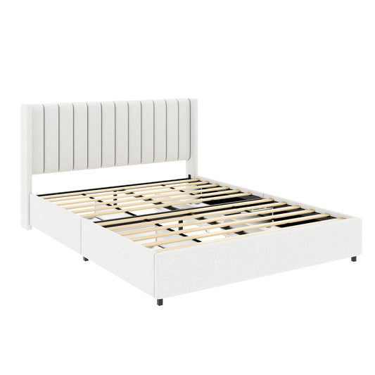Anda - Boucle Upholstered Platform Bed With Patented Drawers Storage - Ivory - The Sleep Loft - Online Mattress Showroom NYC