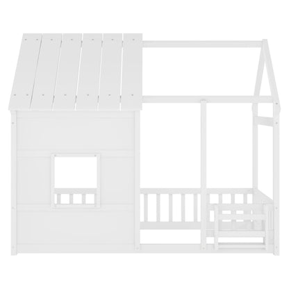 House Floor Bed With 7 Color LED Light, Built In Bookshelf - The Sleep Loft - Online Mattress Showroom NYC