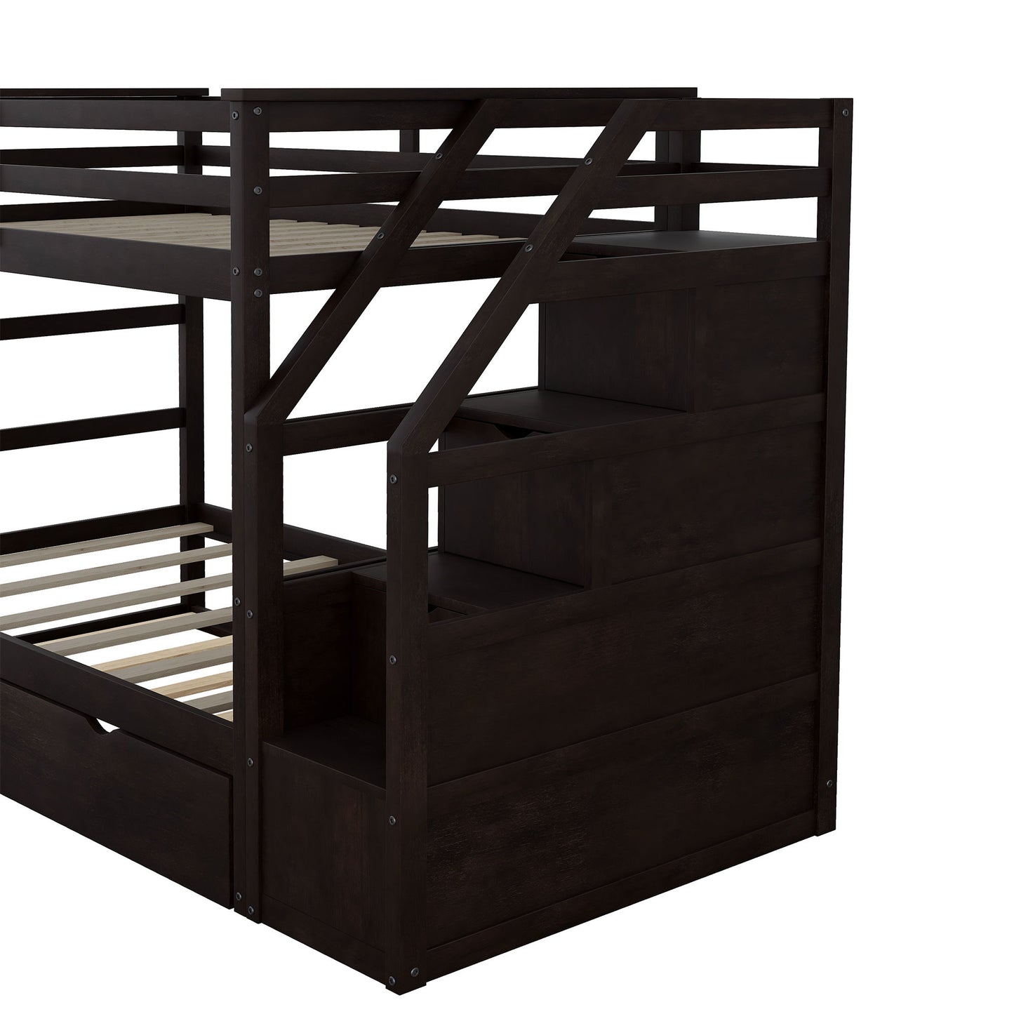 Twin Over Twin Bunk Bed With Twin Size Trundle And 3 Storage Stairs - Espresso - The Sleep Loft - Online Mattress Showroom NYC