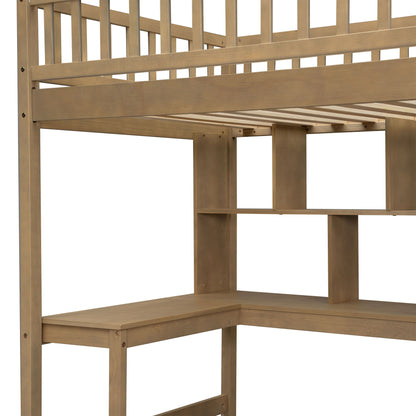 Loft Bed With Built In L Shaped Desk, LED Lights, Storage Shelves, Cabinets, And Staircase - The Sleep Loft - Online Mattress Showroom NYC
