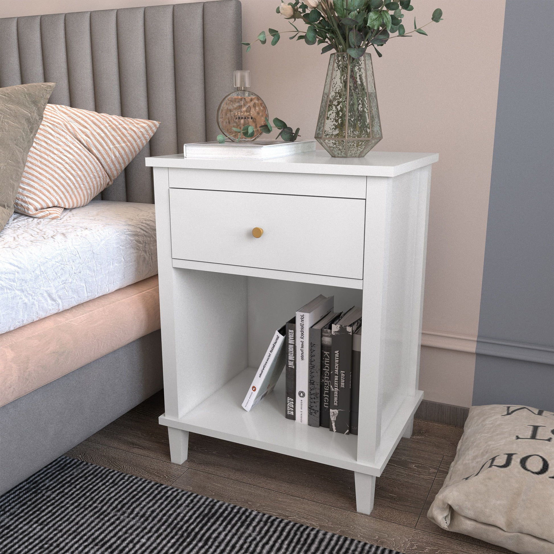 Nightstand & 1 Drawer And 1 Shelf - White - The Sleep Loft - Online Mattress Showroom NYC