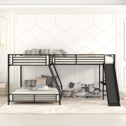 L-Shaped Twin Over Full Bunk Bed With Twin Loft, Built In Desk And Slide - Black - The Sleep Loft - Online Mattress Showroom NYC