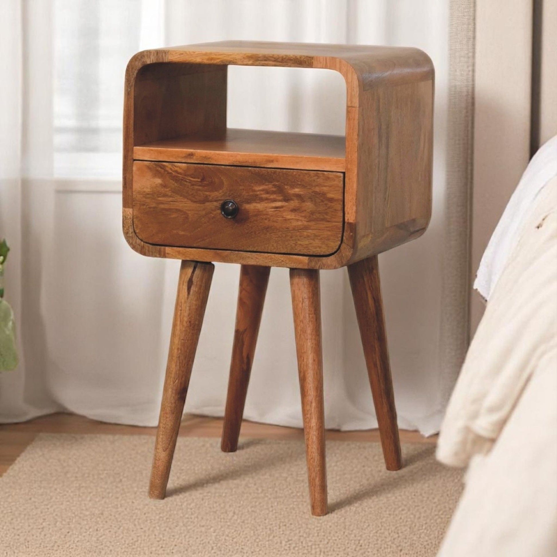 Mini Curve Open Bedside Nightstand - The Sleep Loft - Online Mattress Showroom NYC