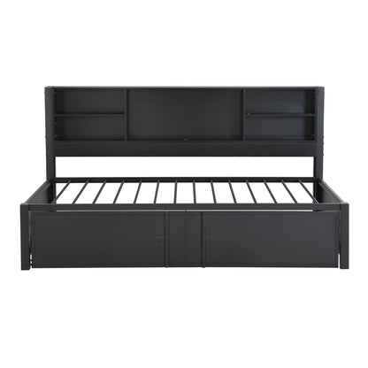 Industrial Metal Daybed With Trundle, Storage Shelves, USB Ports - The Sleep Loft - Online Mattress Showroom NYC
