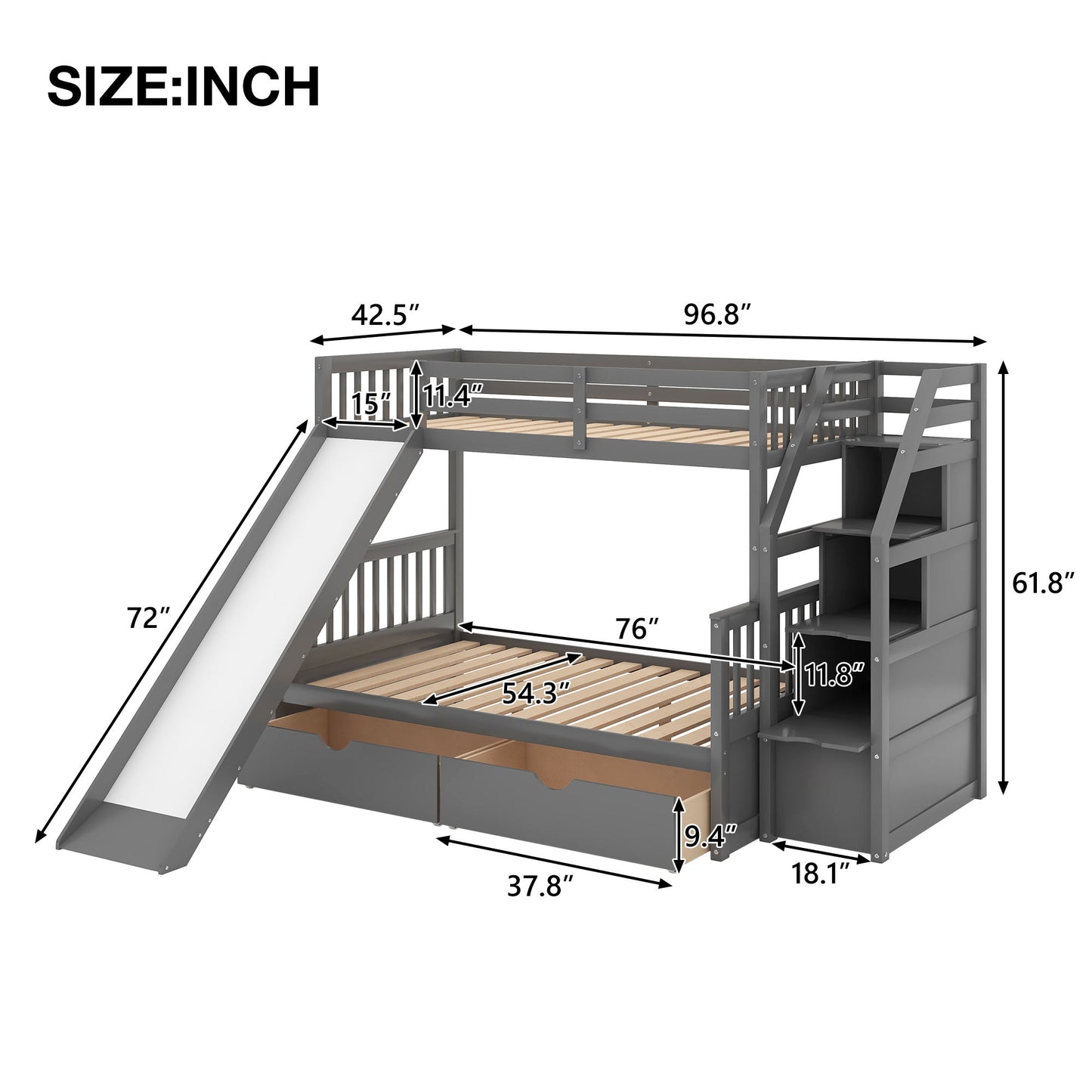 Bunk Bed With Storage Staircase, Slide, Desk, Drawers, And Shelves - The Sleep Loft - Online Mattress Showroom NYC