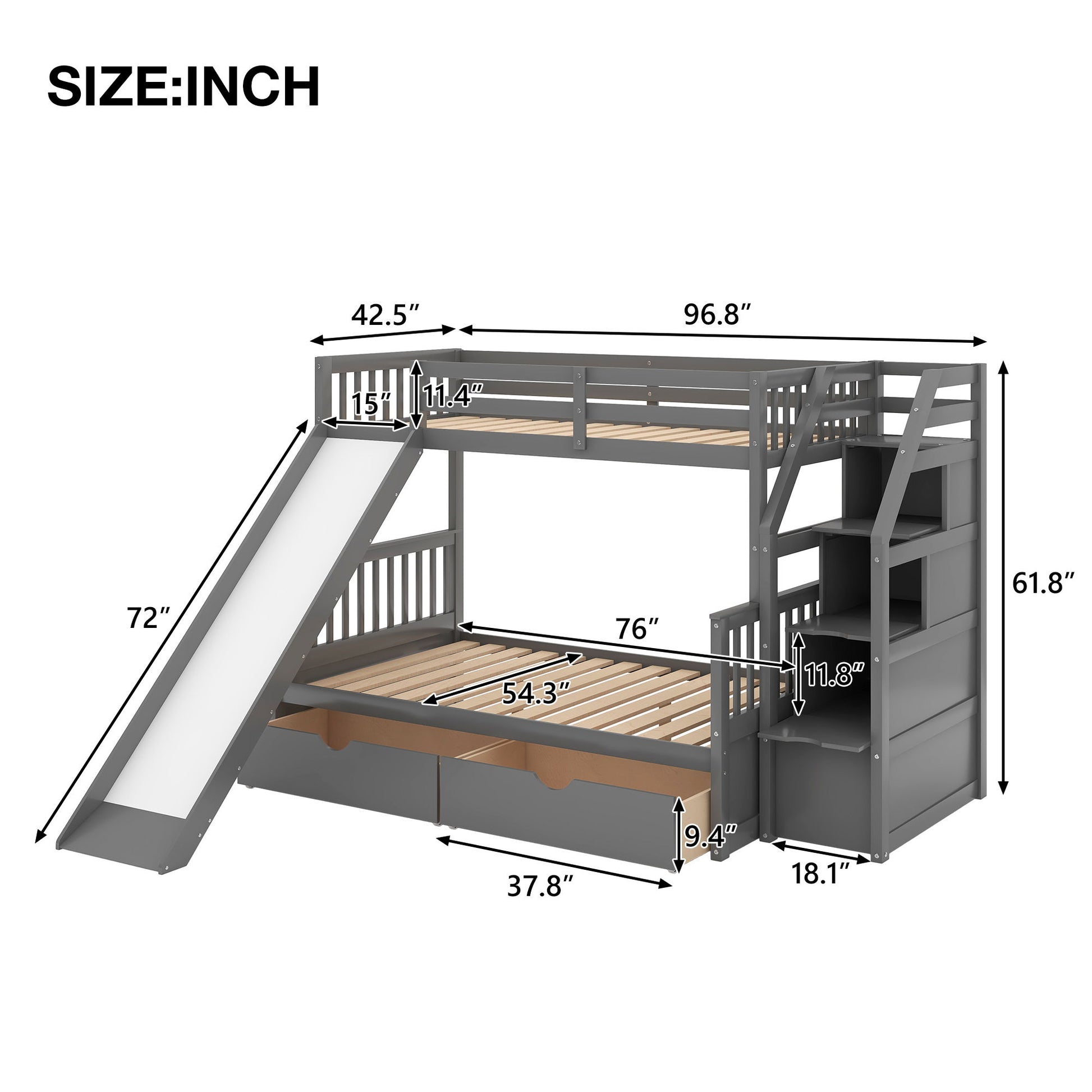 Bunk Bed With Storage Staircase, Slide, Desk, Drawers, And Shelves - The Sleep Loft - Online Mattress Showroom NYC