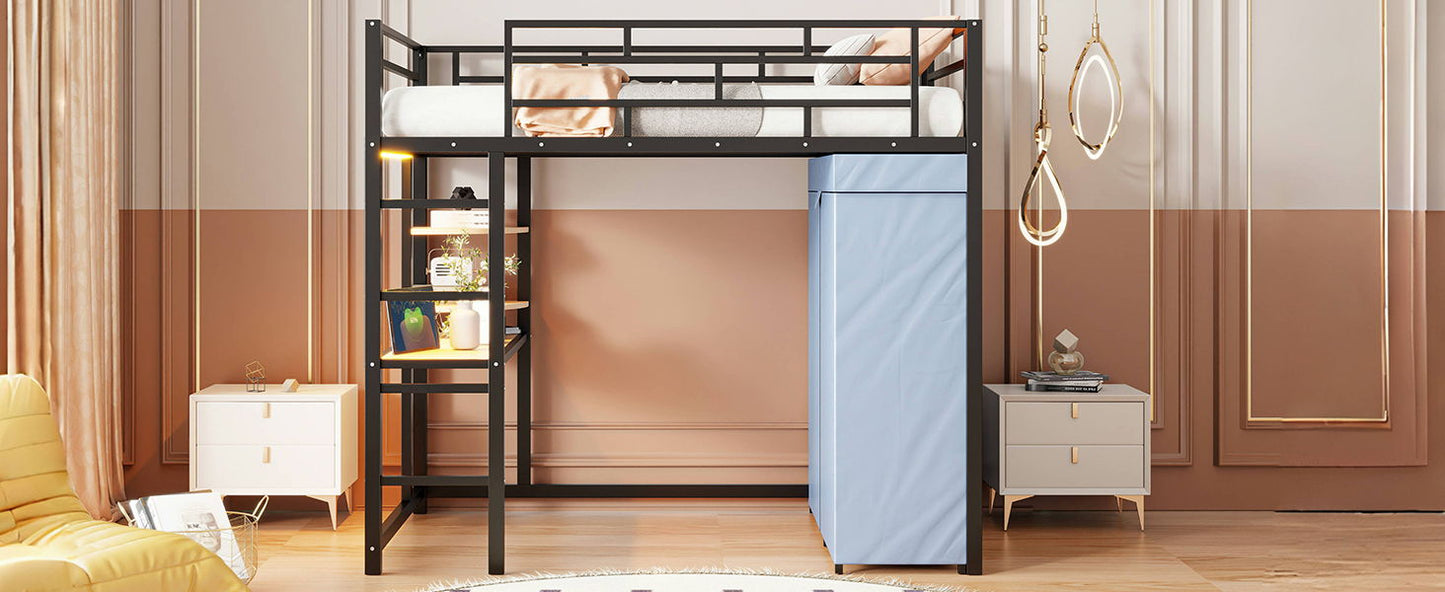 Loft Bed With Desk, Shelves, Power Outlet, LED Light And Wardrobe - The Sleep Loft - Online Mattress Showroom NYC