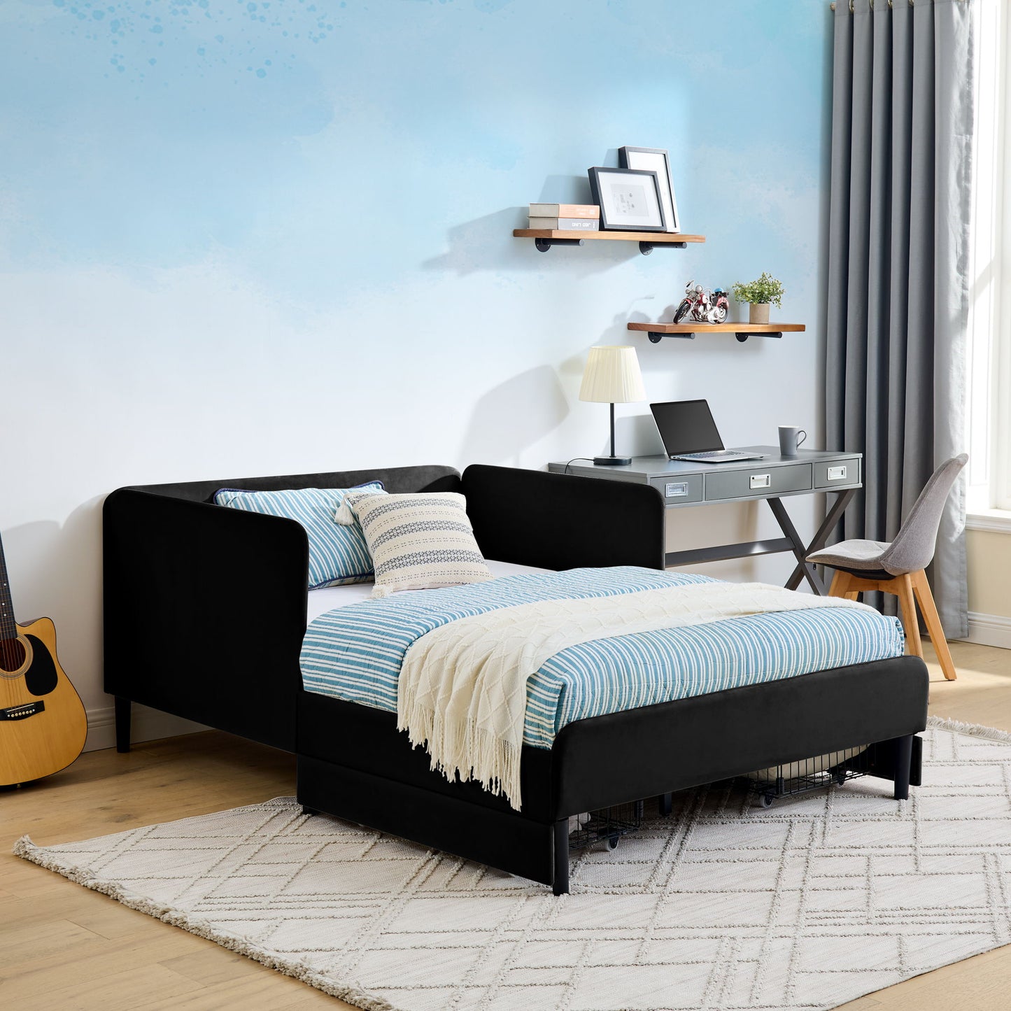 Upholstered Platform Bed Frame With 2 Storage Drawers And Adjustable Sofa Bed - The Sleep Loft - Online Mattress Showroom NYC