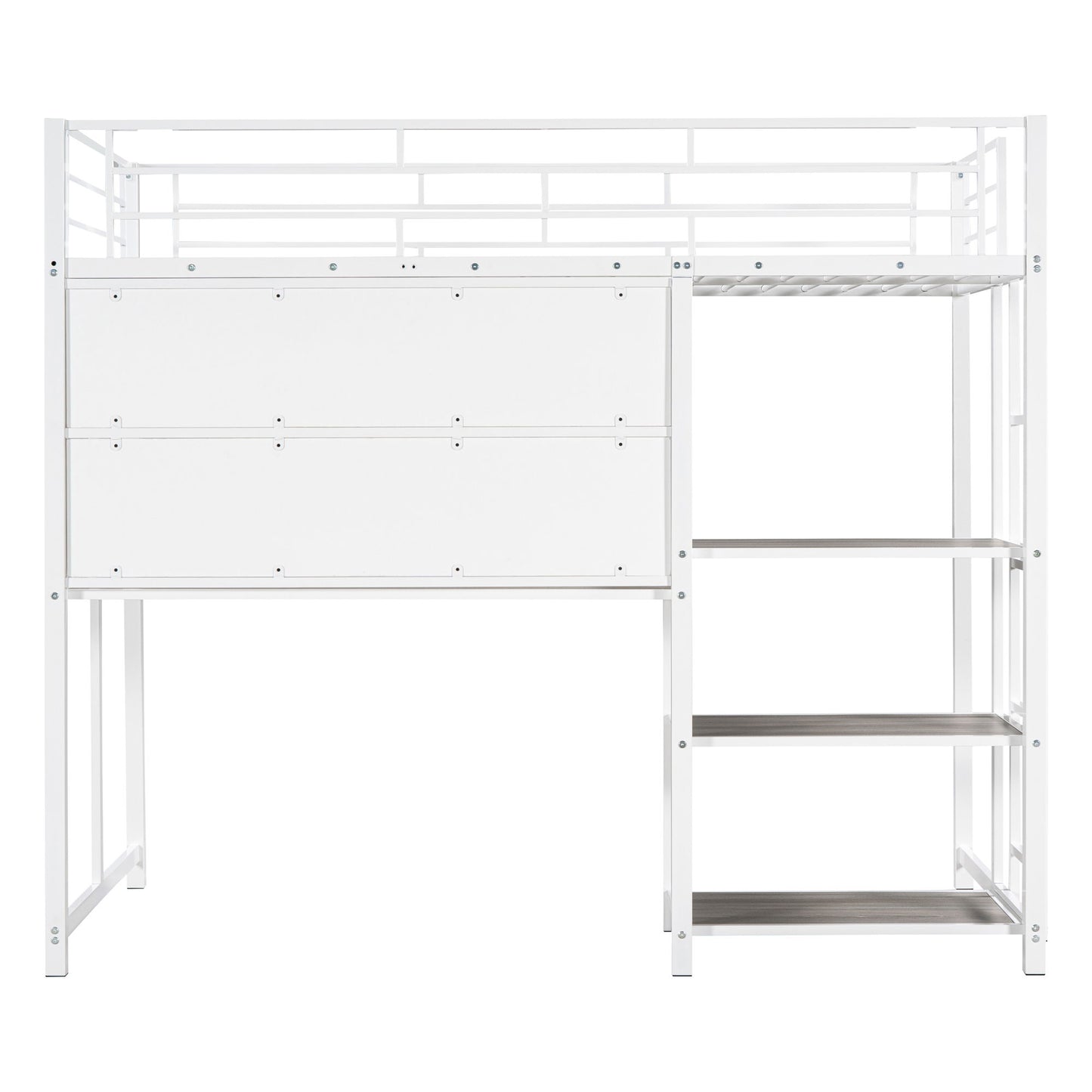 Metal Loft Bed With Desk, 3 Shelves And Ladder - The Sleep Loft - Online Mattress Showroom NYC