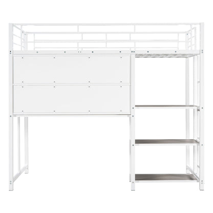Metal Loft Bed With Desk, 3 Shelves And Ladder - The Sleep Loft - Online Mattress Showroom NYC