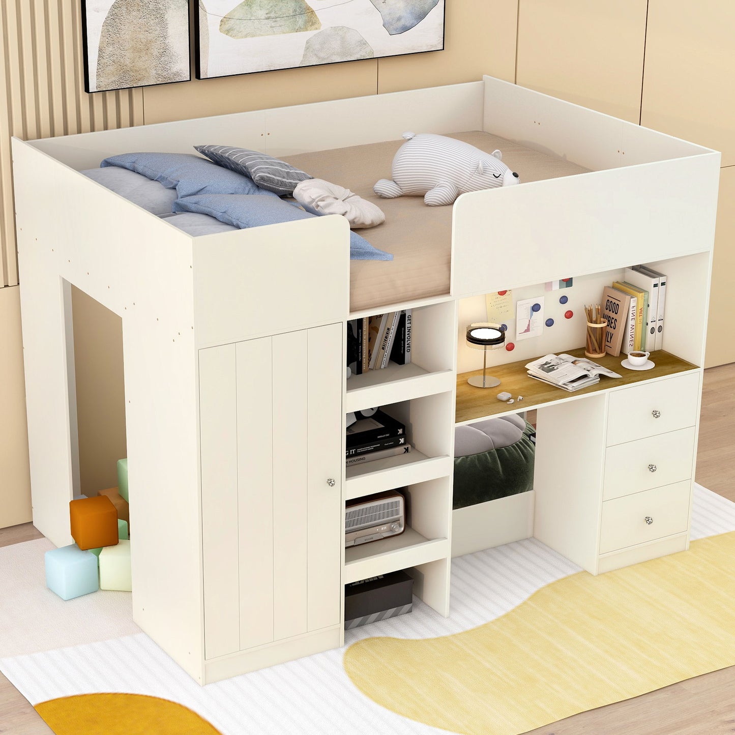 Loft Bed With Built In Wardrobe, Desk, Shelves, And Drawers - The Sleep Loft - Online Mattress Showroom NYC