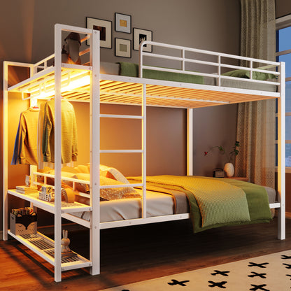 Bunk Bed With Storage Shelves, Clothes Hooks, LED Light - The Sleep Loft - Online Mattress Showroom NYC
