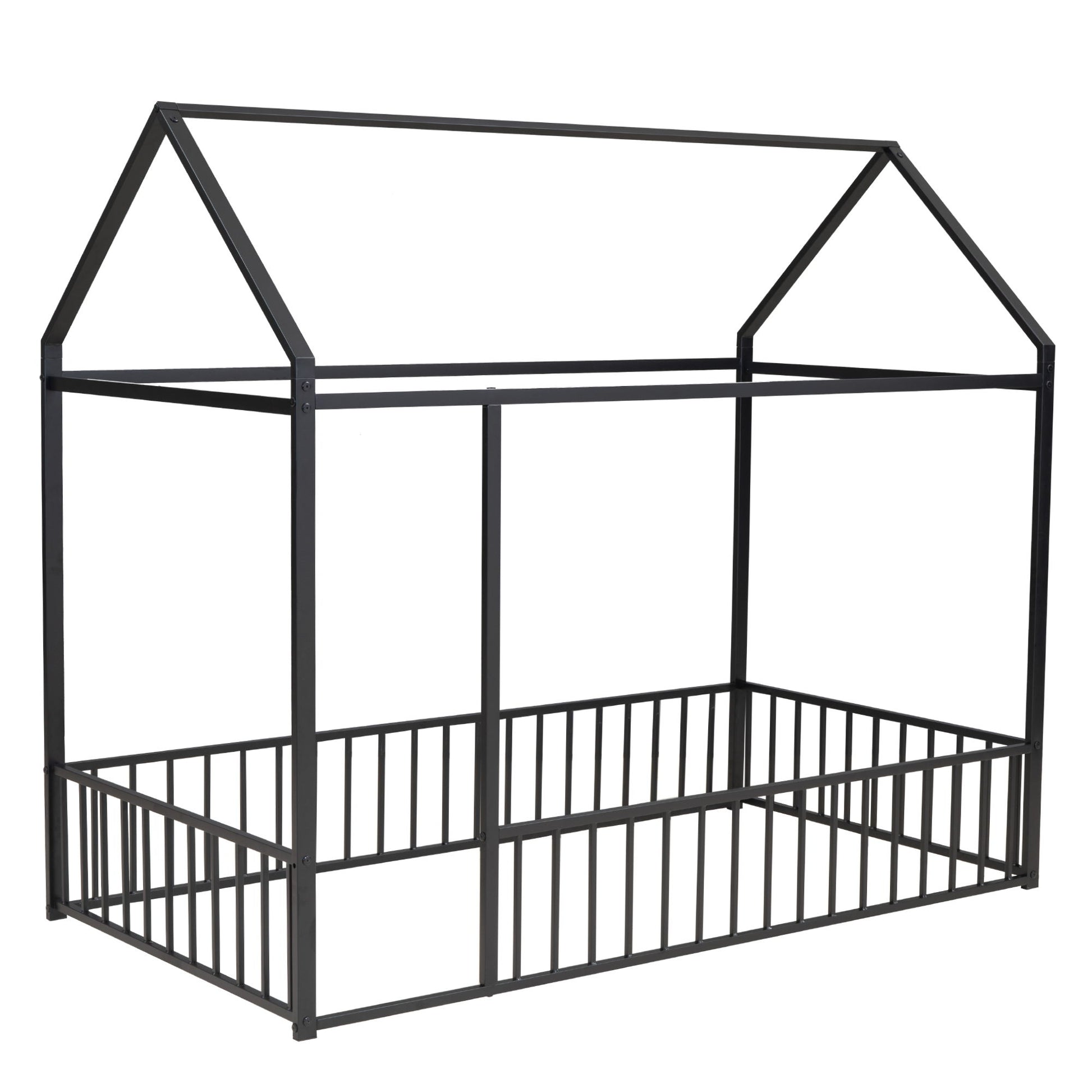 Metal Bed House Bed Frame With Fence - The Sleep Loft - Online Mattress Showroom NYC