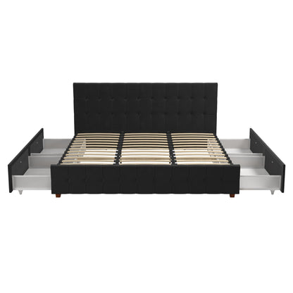 King Upholstered Bed With Storage - Black