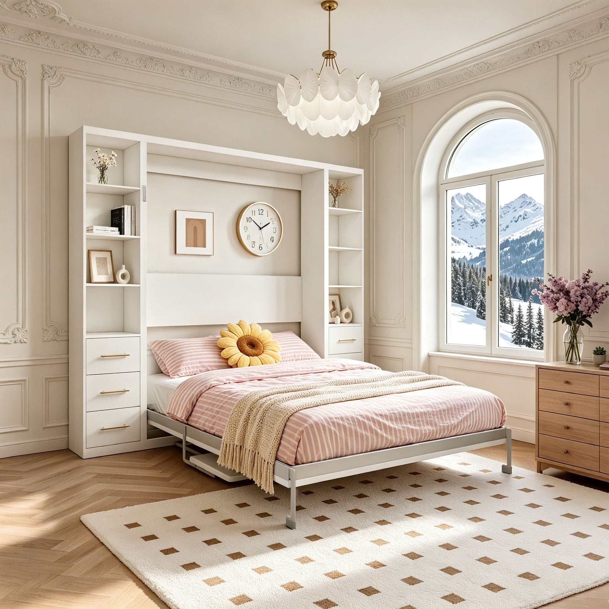 Queen Size Murphy Wall Bed With Side Storage Cabinets - White - The Sleep Loft - Online Mattress Showroom NYC