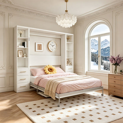 Queen Size Murphy Wall Bed With Side Storage Cabinets - White - The Sleep Loft - Online Mattress Showroom NYC