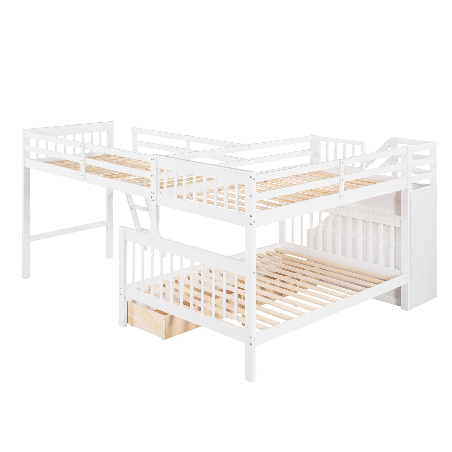 Solid L Shaped Bunk Bed With 3 Drawers, Ladder And Staircase - The Sleep Loft - Online Mattress Showroom NYC